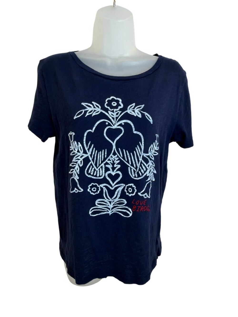 J.Crew Navy Blue Graphic "Love Birds" Short Sleeve Tee with Embroidery Medium